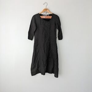 Luna Luz Dress Women's XS Black Linen Artist Smock Midi ¾ Sleeves Minimalist 